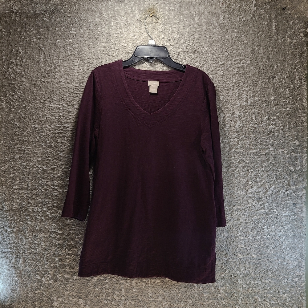 Chico’s‎ Tunic Top 3/4 Sleeve Purple V-Neck Cotton Modal Size 0, Small